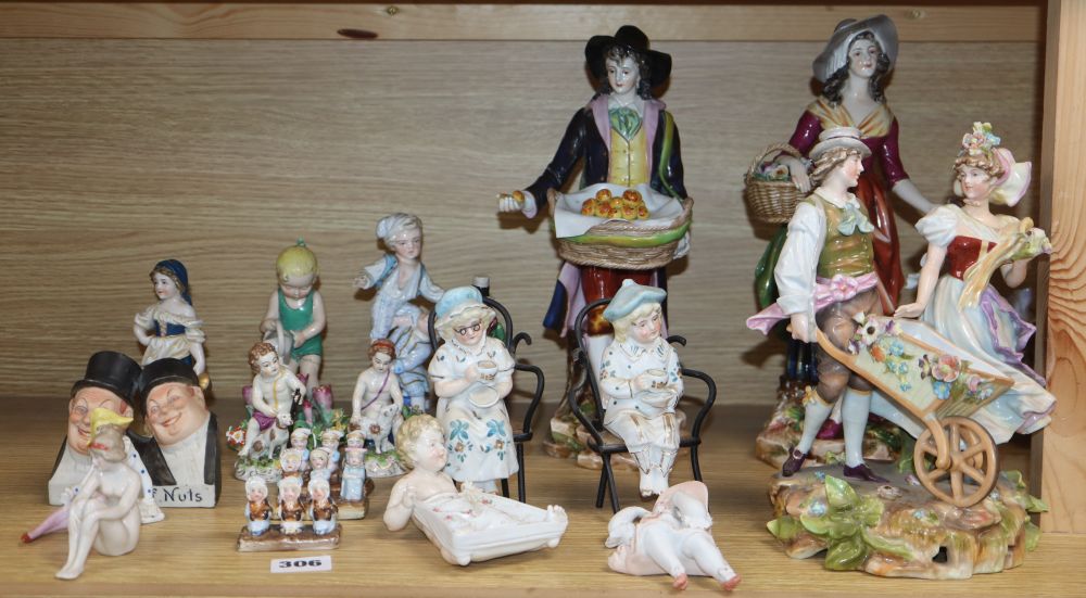 Assorted 20th century Continental porcelain figures, tallest 30cm